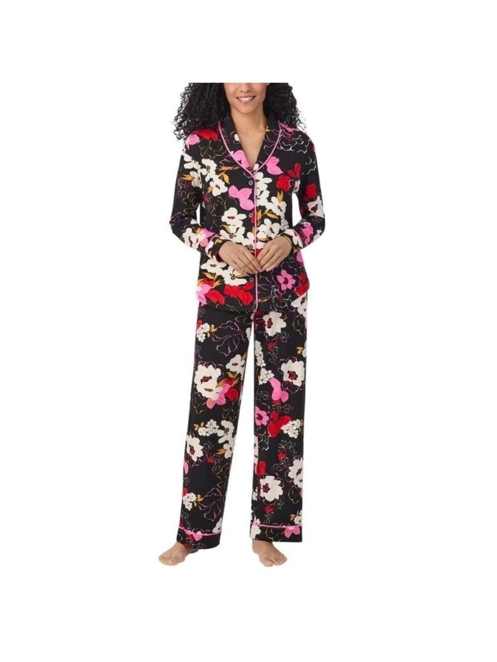 NWT Room Service Women's S Black Floral Print Long Sleeve Button-Down F1277